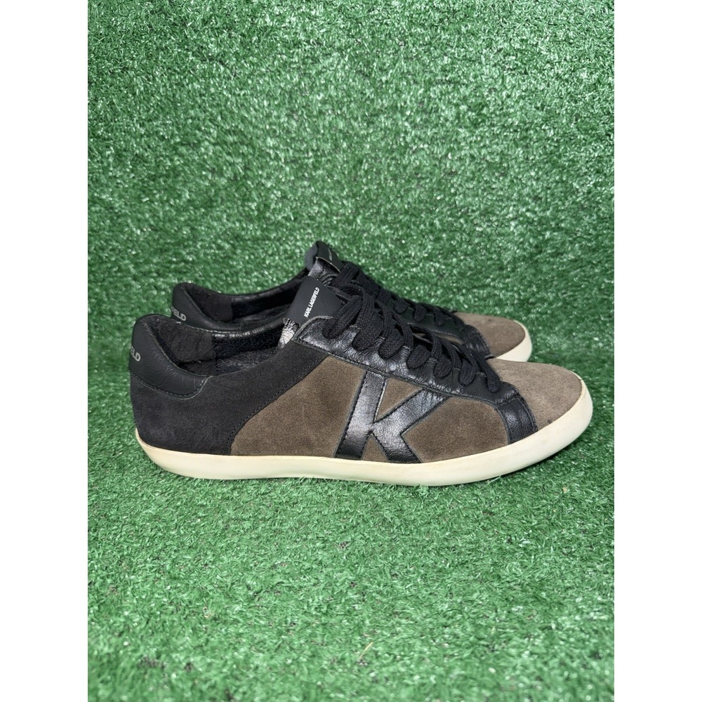 Karl Lagerfeld Paris Shoes Men Size 9.5 Black Green Suede Luxury Sneakers‎
